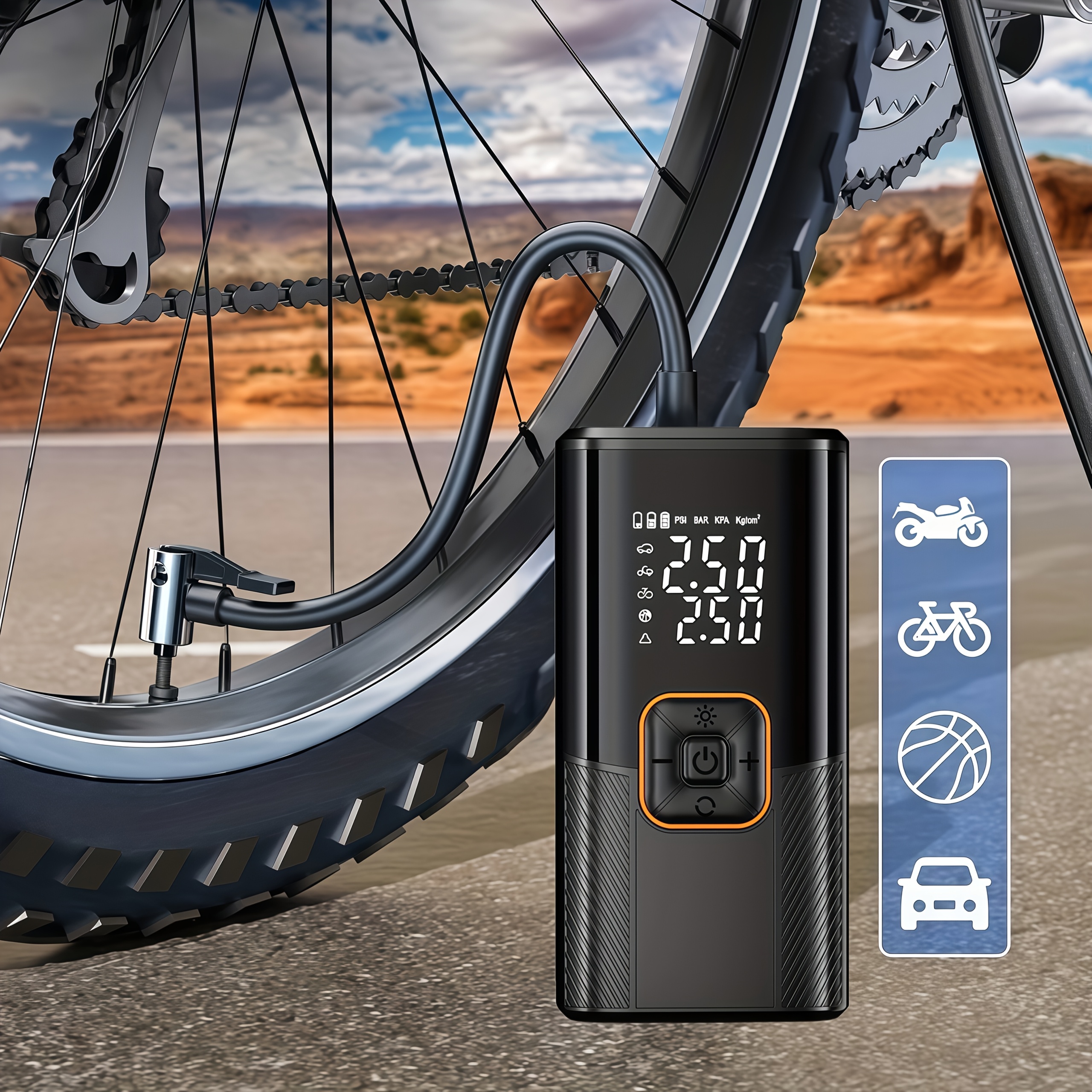 Ηλεκτρική αντλία ποδηλάτου με ψηφιακή οθόνη LCD και πίεση 150 Psi μόνο με €18.75| Temu