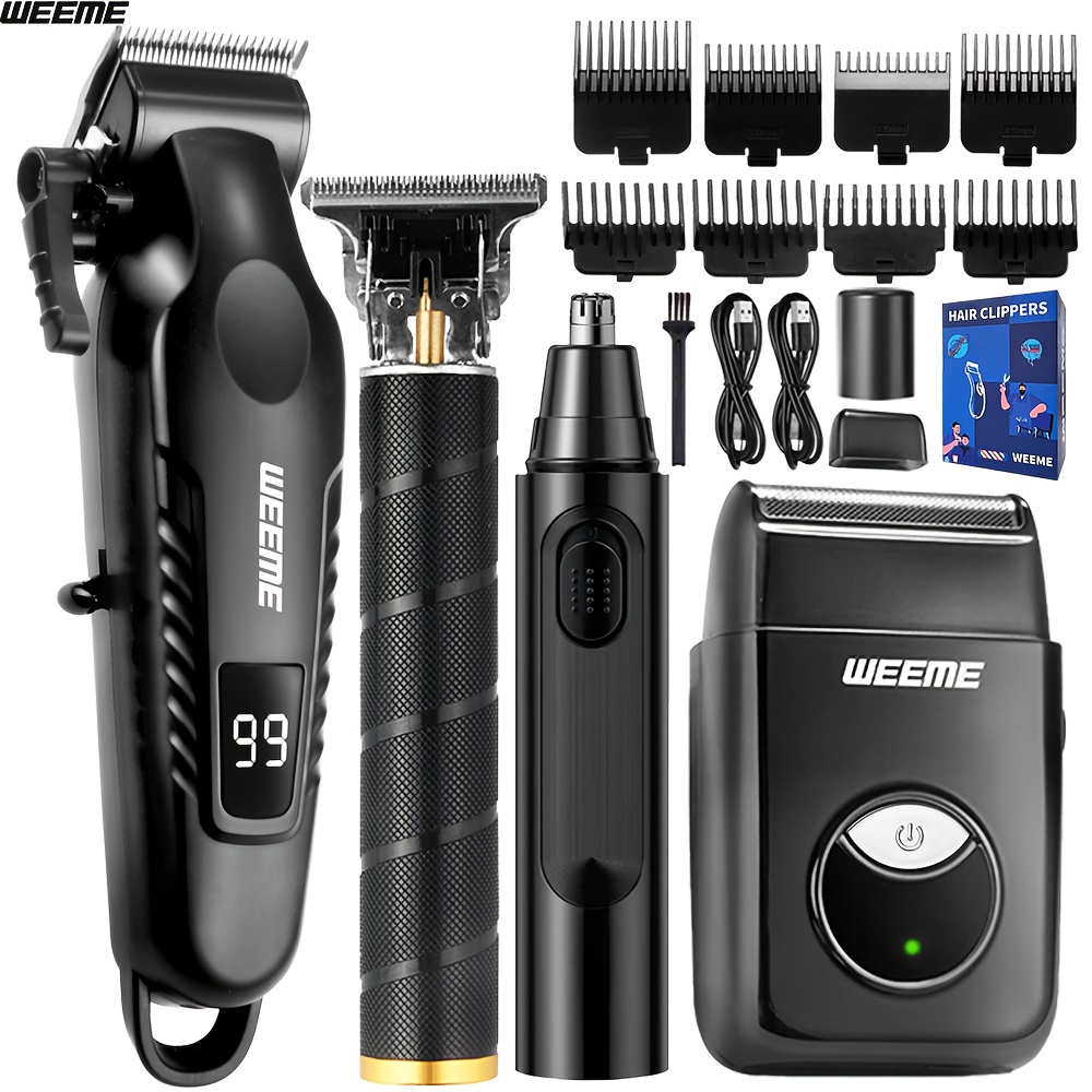 TEMU 4pcs Weeme Kit With Usb- Fast-charging Clipper, T-trimmer, Razor & Nose Hair Trimmer