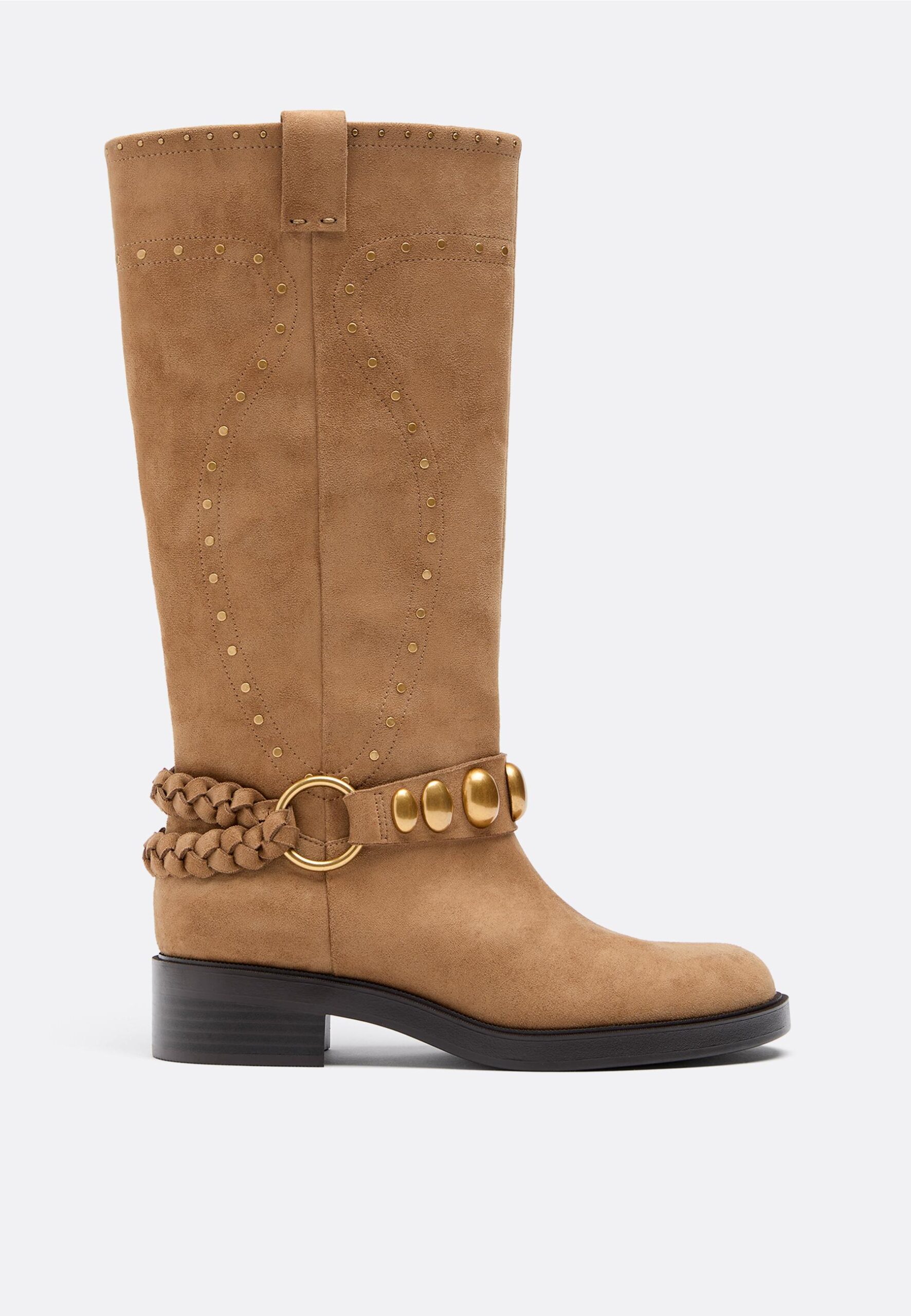 Stradivarius Φλατ Μπότες Biker Όψη Δέρματος Μπεζ 38 – €41.99 | Stradivarius