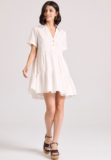 Μίνι linen blend σεμιζιέ φόρεμα με βολάν – €29.99 | FunkyBuddha